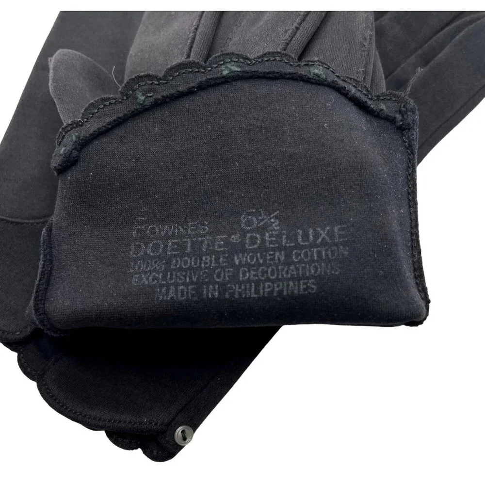 Vintage Black Cotton Wrist Length Women's Gloves Tiny Buttons at Wrist Sz. 6.5
